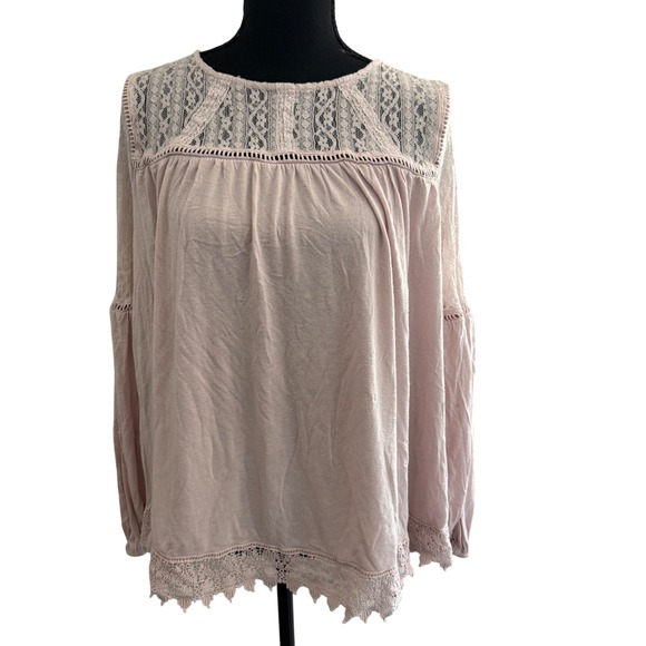 Knox Rose Tops - Knox Rose Womens L Long Sleeve Lace Trim Too Boho Peasant Cottagecore Fairy